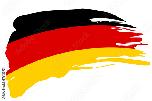 Textured brush paint in the colors of the German flag, isolated on a transparent background. Made in Germany label. Vector illustration