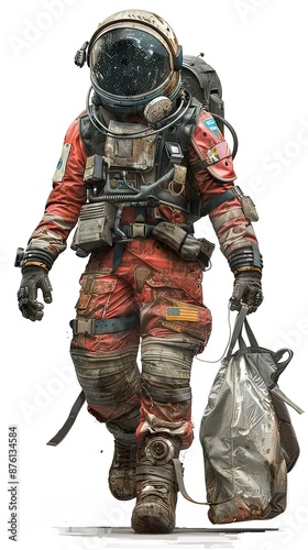 a man in a space suit carrying a bag