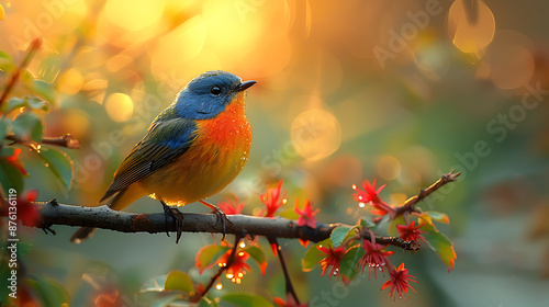 Painted Bunting Serenade at Golden Hour photo