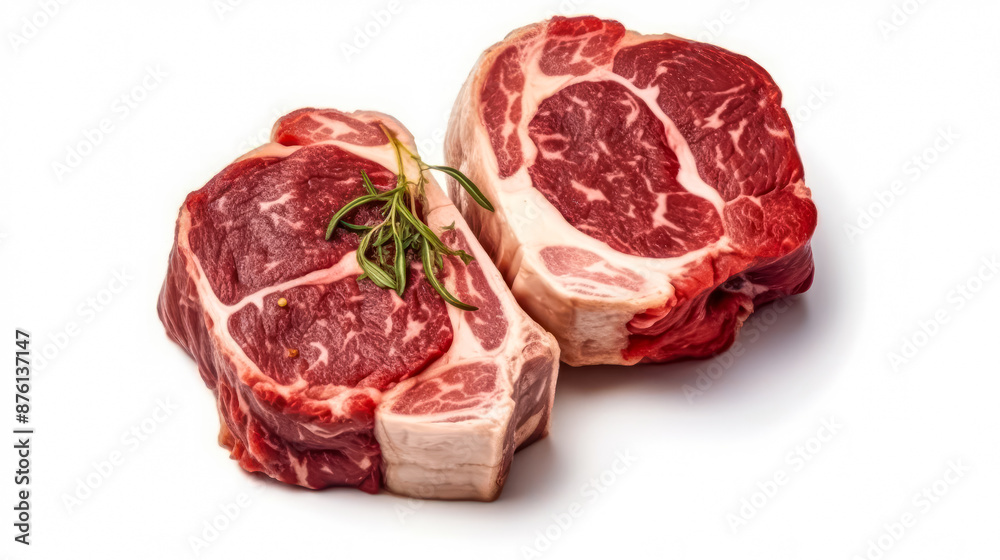 Fototapeta premium Raw indulgence, Beef steaks on parchment with spices and herbs