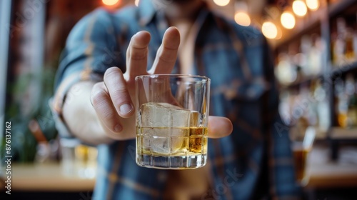 Wallpaper Mural man refuses say no and avoid to drink an alcohol whiskey , stopping hand sign male, alcoholism treatment, alcohol addiction, quit booze, Stop Drinking Alcohol. Refuse Glass liquor, unhealthy, reject Torontodigital.ca