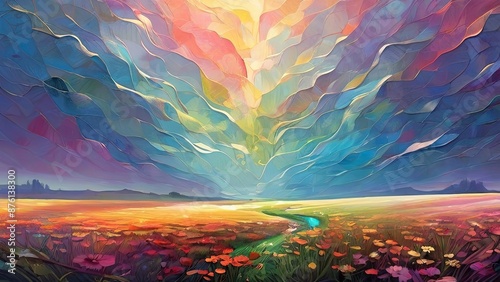 landscape with rainbow and clouds