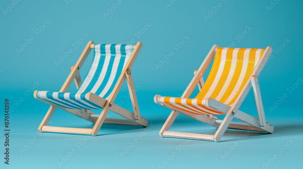 Striped Deck Chairs on Blue Background Striped Deck Chairs on Blue Background