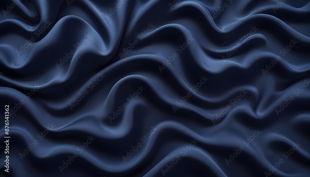Fototapeta premium Navy blue walvet fabric abstract wavy background