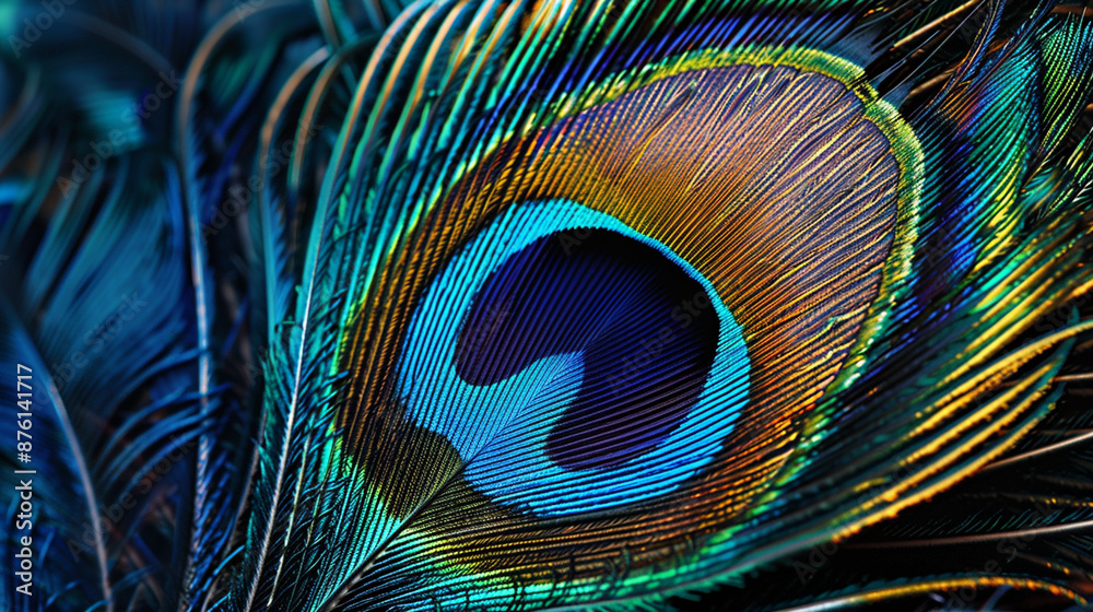 Obraz premium Peacock feather. Background. AI generated