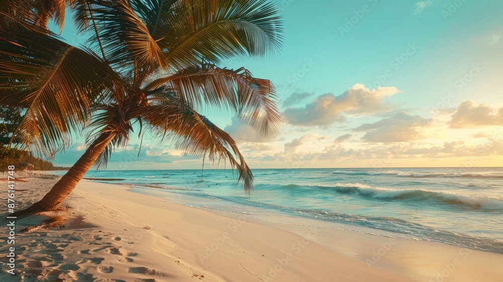 Fototapeta premium Tropical palm trees on sandy shoreline