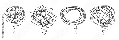 Set of scribble speech bubble tangled line chaos mind design vector