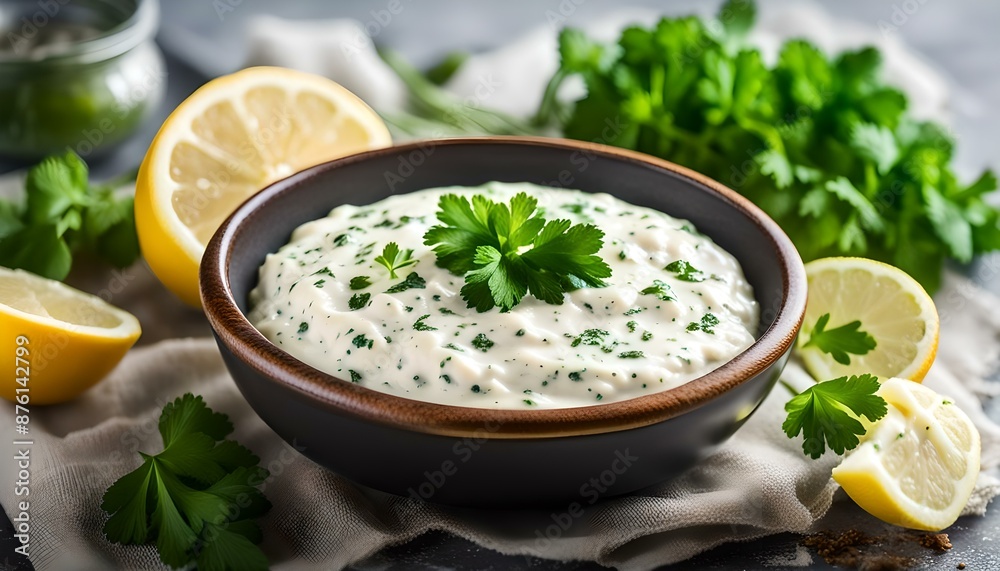 Homemade Organic Tartar Sauce Dip with Lemon and Parsley
Homemade Organic Tartar Sauce Dip with Lemon and Parsley