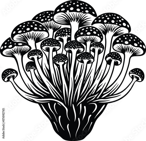 a mycelium of Enokitake mushrooms vector silhouette