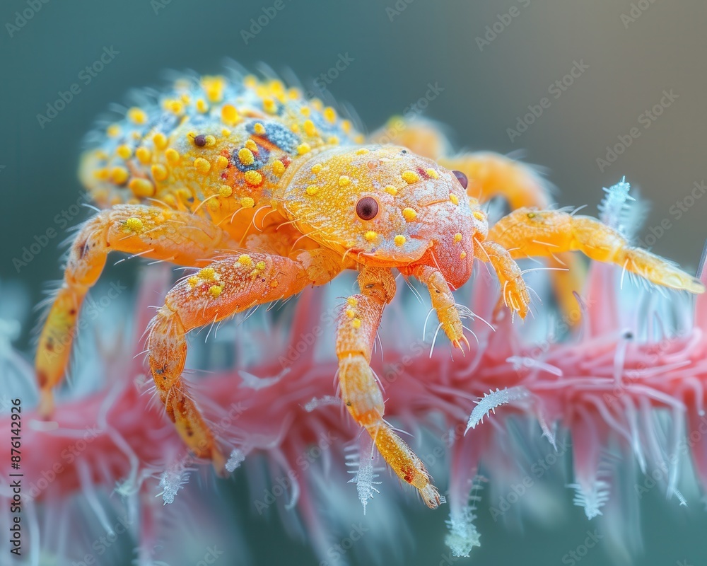 Extreme Close-Up Macro Shot of Bird Louse on Feathers Revealing Intricate Details of Body and Legs Extreme Close-Up Macro Shot of Bird Louse on Feathers Revealing Intricate Details of Body and Legs