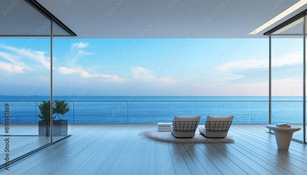 Fototapeta premium Modern terrace interior with sea view