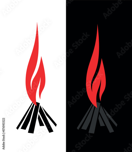 Bonfire or fire icon. Burning wood, a symbol of warmth and light. An attribute of a hike or overnight stay in the forest.