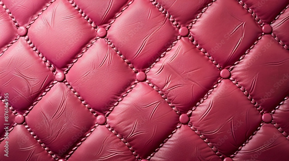 Leather texture surface with luxury seamless sewing thread diamond square shape pattern in pink color for background wallpaper and design, closeup. Leather texture surface with luxury seamless sewing thread diamond square shape pattern in pink color for background wallpaper and design, closeup.