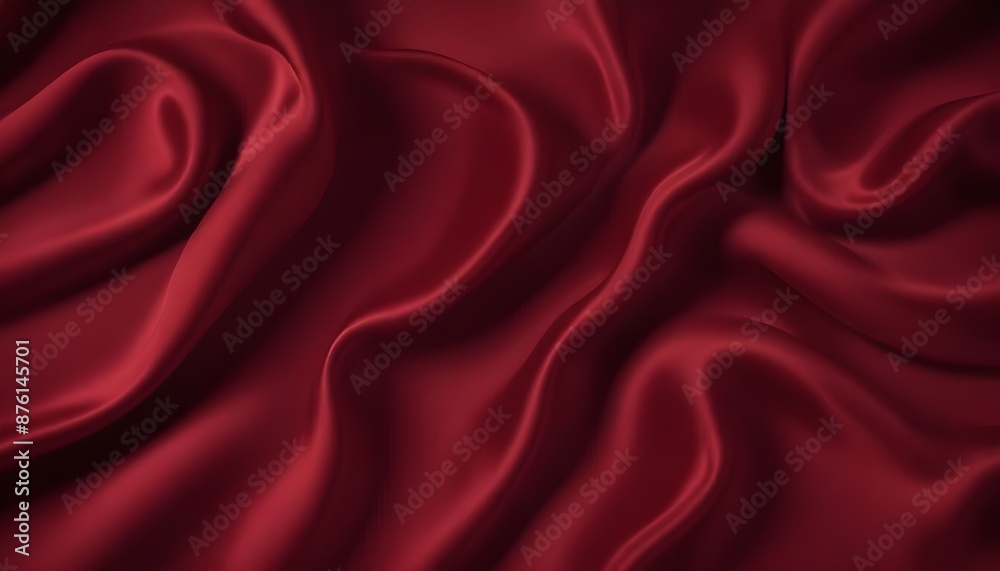 Fototapeta premium Dark red walvet fabric abstract wavy background