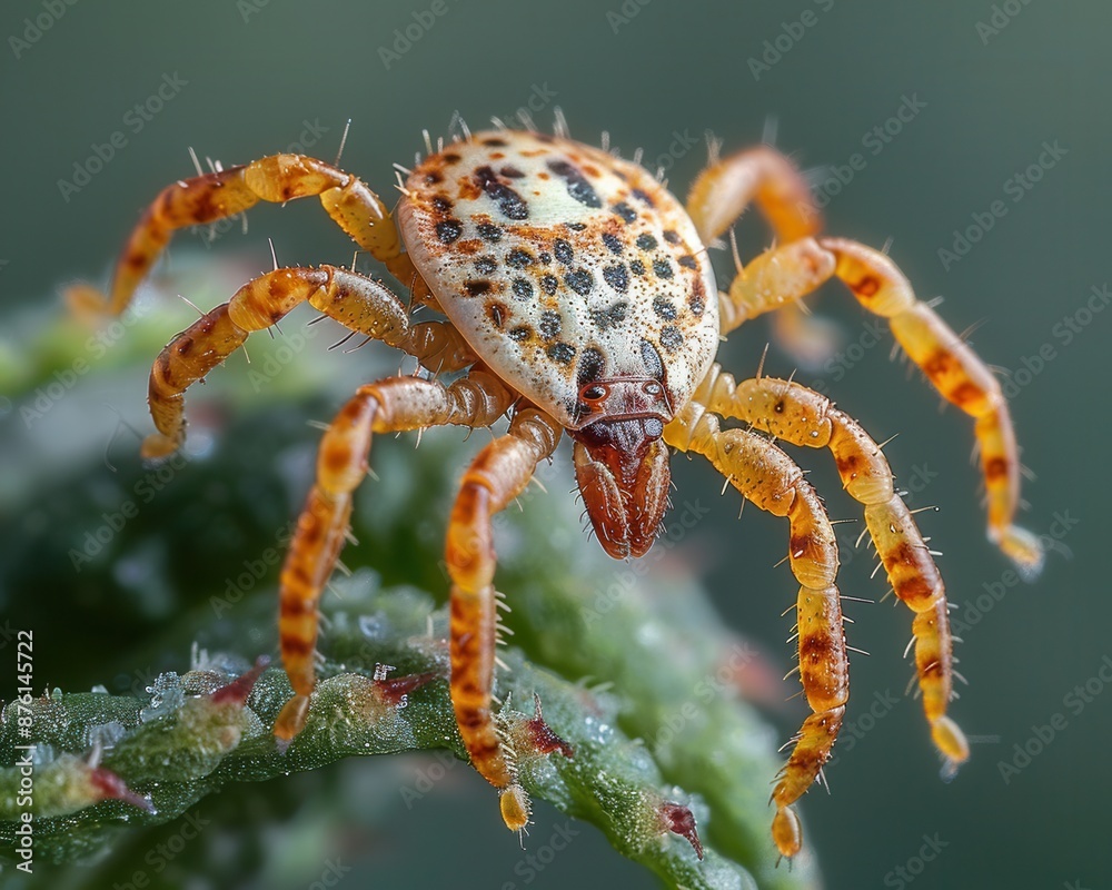 Detailed Macro Shot of a Tick on Blade of Grass - Capturing Texture and Leg Details Detailed Macro Shot of a Tick on Blade of Grass - Capturing Texture and Leg Details