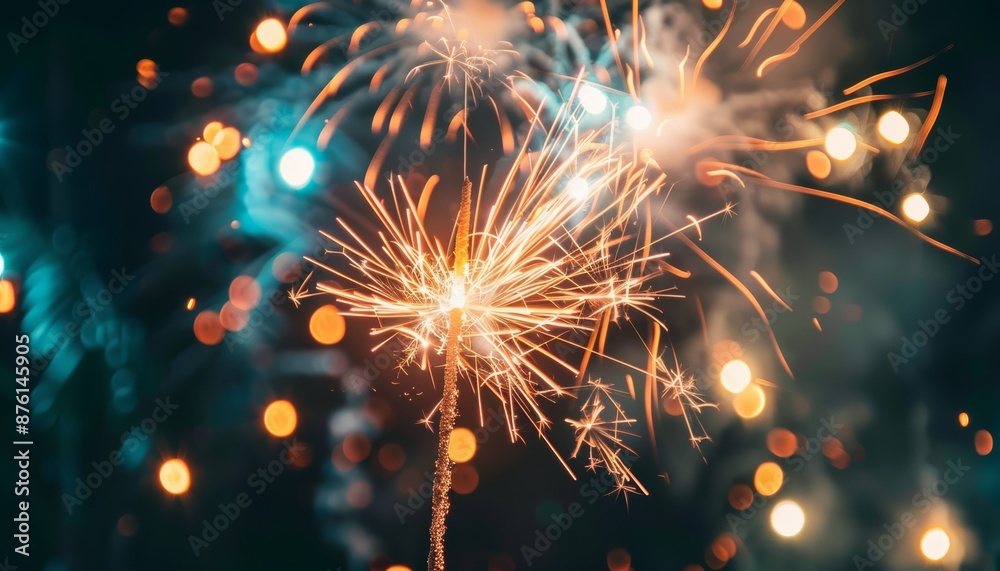 Fototapeta premium Sparkler Fireworks Bokeh, Festive Celebration Background