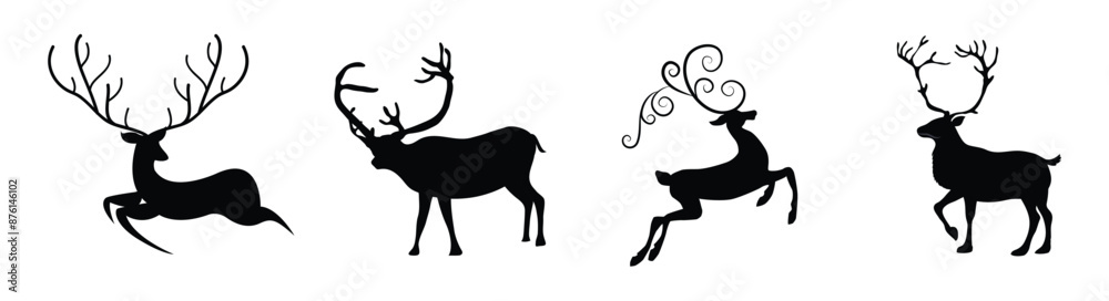 Fototapeta premium A collection of christmas reindeer vectors set on a white background.