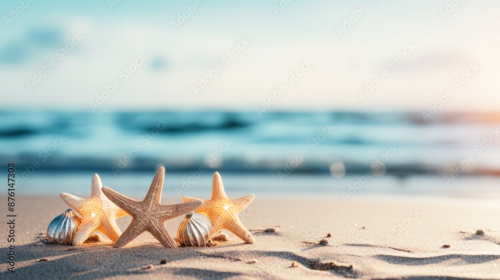 Seashell and Starfish on a Sunny Beach Seashell and Starfish on a Sunny Beach