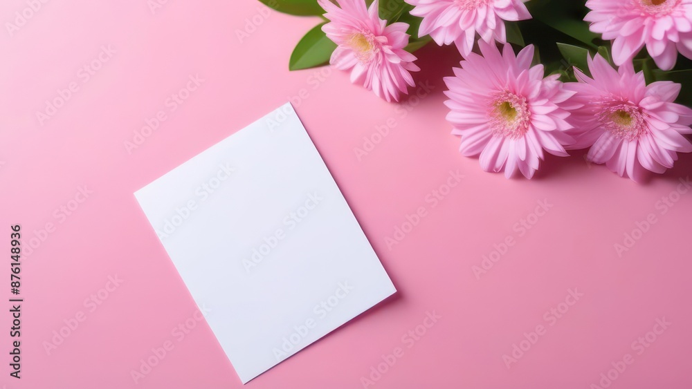 Greeting card with flowers on red background. Happy Mother's Day, Birthday, anniversary concept Greeting card with flowers on red background. Happy Mother's Day, Birthday, anniversary concept