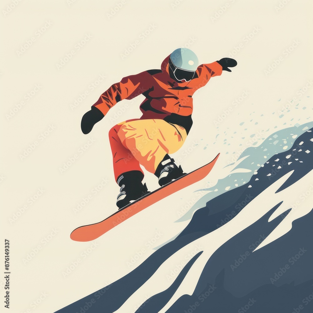 Fototapeta premium 21. **Snowboarding, performing a jump, flat design illustration**