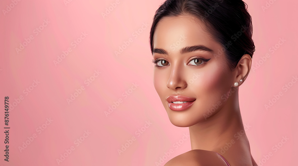 Close-up portrait of a young Indian woman with natural makeup skincare. Close-up portrait of a young Indian woman with natural makeup skincare.