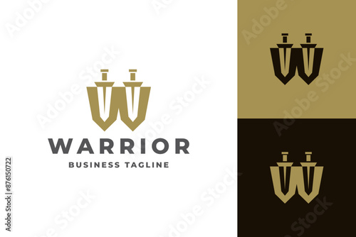 warrior sword w letter logo vector