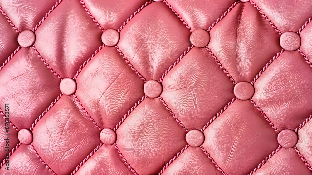 Obraz premium Leather texture surface with luxury seamless sewing thread diamond square shape pattern in pink color for background wallpaper and design, closeup.
