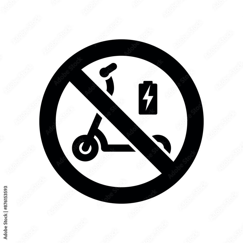 Scooter or electric scooter icon. A street vehicle for moving around the city. Traveling and riding an electric scooter is prohibited. Personal mobility device. Speed or route attribute. Scooter or electric scooter icon. A street vehicle for moving around the city. Traveling and riding an electric scooter is prohibited. Personal mobility device. Speed or route attribute.