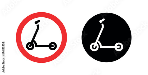 Scooter or electric scooter icon. A street vehicle for moving around the city. Traveling and riding an electric scooter is prohibited. Personal mobility device. Speed ​​or route attribute.