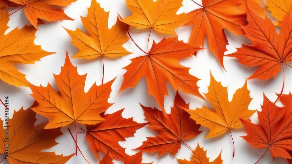 Abstract flowing waves with red maple leaves on white background Abstract flowing waves with red maple leaves on white background