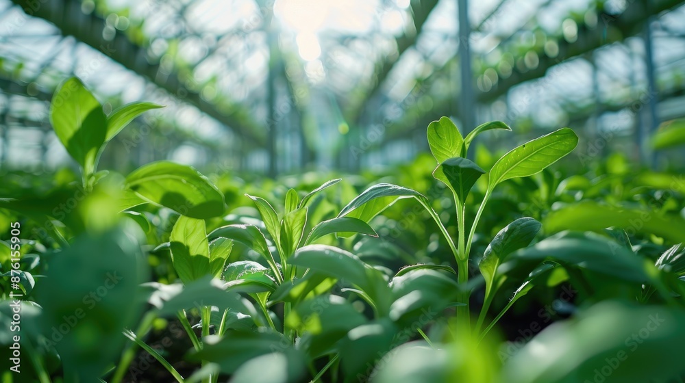 Naklejka premium Greenhouse equipped with smart sensors and automated irrigation systems for efficient crop management.