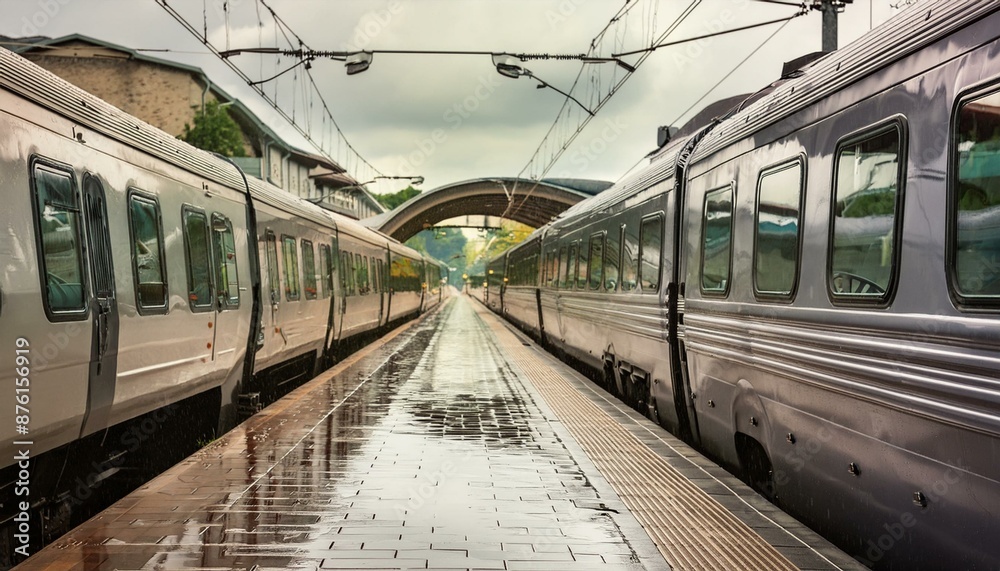 Fototapeta premium 비내리는 지하철역 풍경