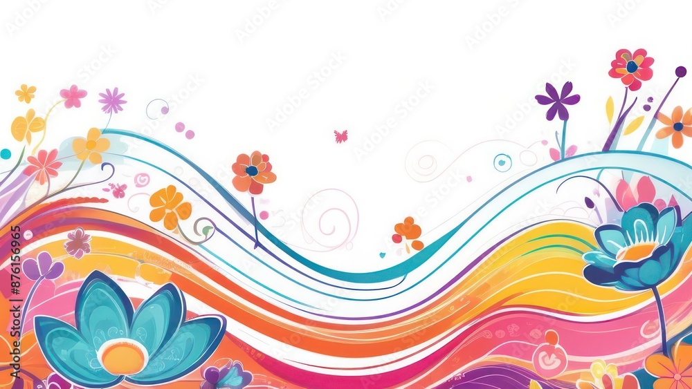 Abstract flowing waves with beautiful flowers on white background Abstract flowing waves with beautiful flowers on white background