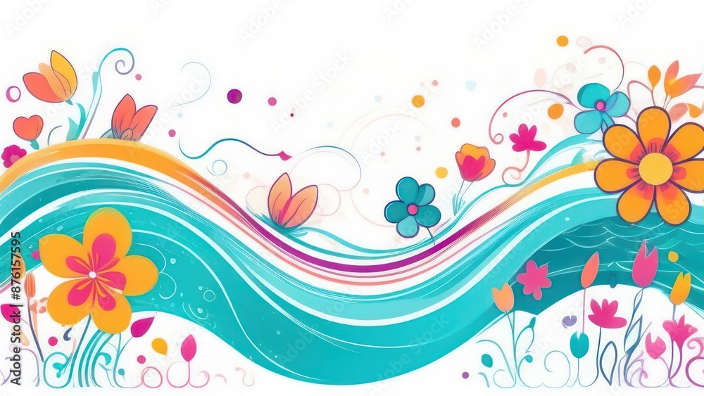 Abstract flowing waves with beautiful flowers on white background Abstract flowing waves with beautiful flowers on white background