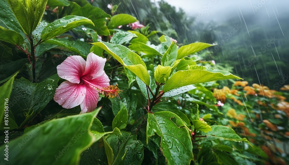 Obraz premium 비에 젖은 꽃 식물 풀