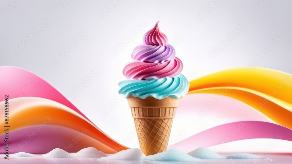 Abstract flowing waves with ice cream on white background with beautiful bokeh Abstract flowing waves with ice cream on white background with beautiful bokeh