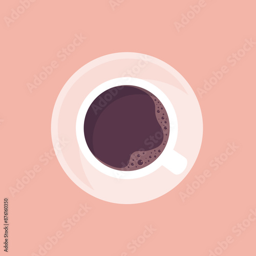 Italian espresso. Cup of black coffee, top view. Minimalistic poster. Vector flat illustration
