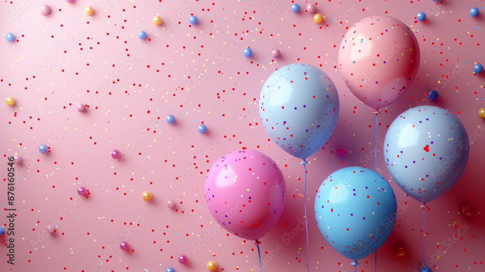A bunch of colorful balloons are scattered on a pink background A bunch of colorful balloons are scattered on a pink background