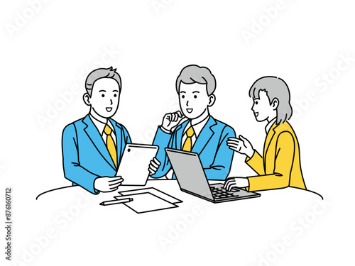 ミーティングや話し合いをするビジネスパーソン、会社員のイラスト
