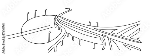 Megapolis. Continuous line drawing.Illustration of the highway and cityscape of the city.