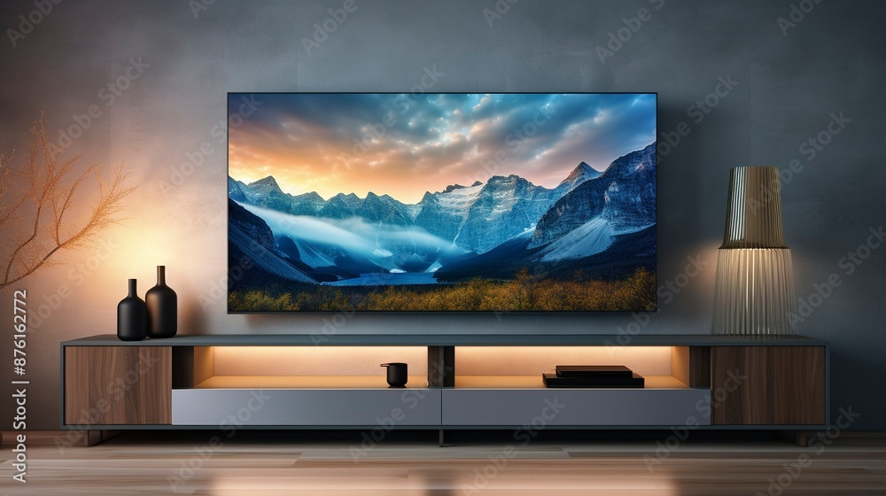 Fototapeta premium A photo of a sleek wall-mounted flat-screen TV
