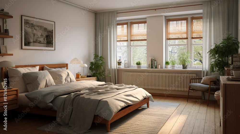 Obraz premium A photo of a renovated bedroom with new windows