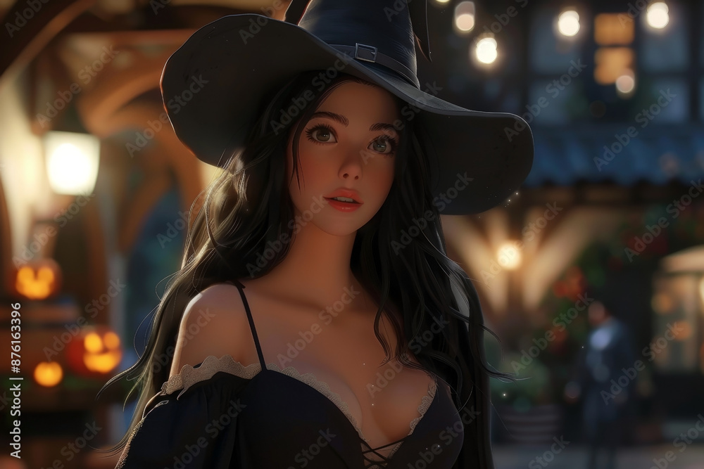 Close-up of a beautiful witch with mesmerizing eyes, set against a fiery background, embodying Halloween spirit. Close-up of a beautiful witch with mesmerizing eyes, set against a fiery background, embodying Halloween spirit.