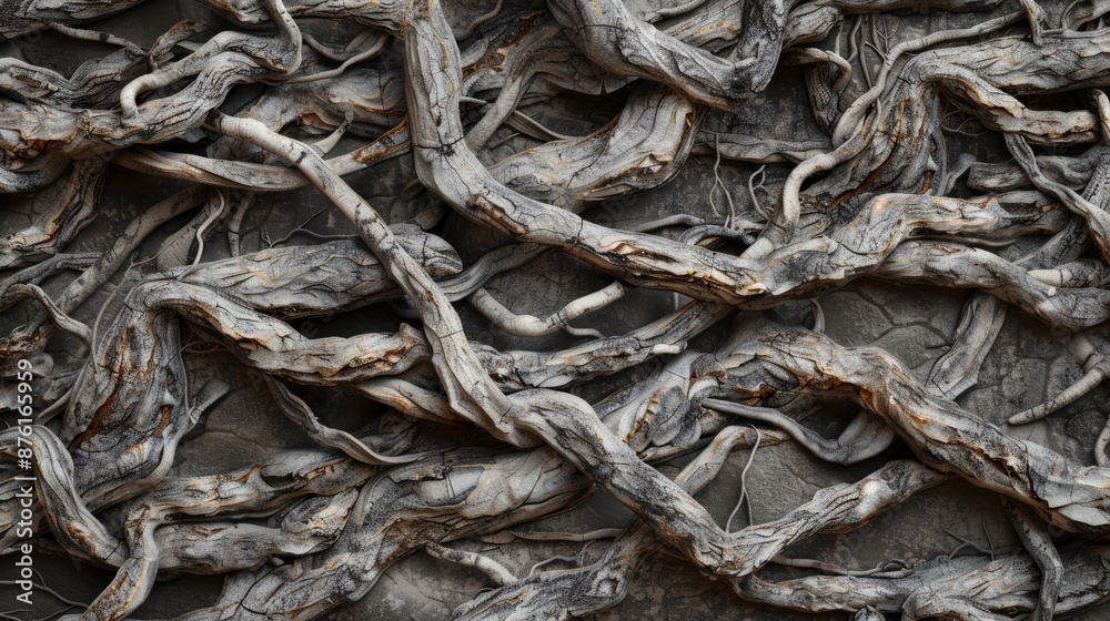 An artistic shot of intricately twining wooden roots creating an elaborate, natural design with rich texture and shadow play, evoking a sense of growth and resilience. An artistic shot of intricately twining wooden roots creating an elaborate, natural design with rich texture and shadow play, evoking a sense of growth and resilience.