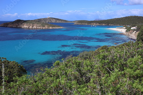 Fototapeta Naklejka Na Ścianę i Meble -  Cala Domestica, south Sardinia, Italy. Panoramic view of the cala from hiking trail, with view of the caleta 