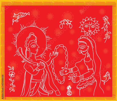 Marriage of Ram and Sita Captured in Madhubani Painting