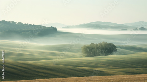 Calm peaceful Tuscany landscape. Background image. Created with Generative AI technology.