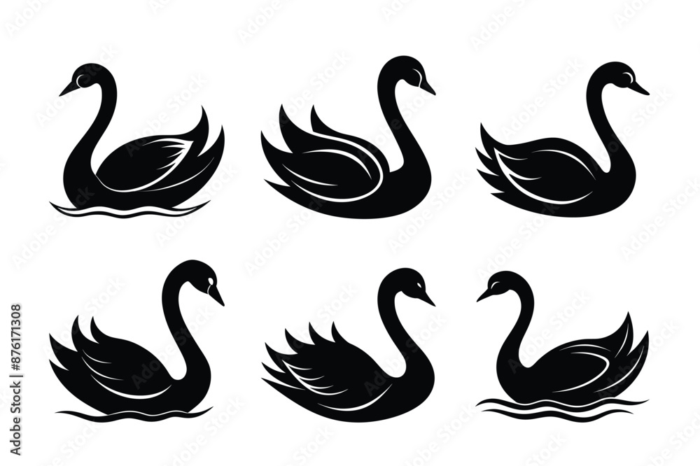 Elegant Swan Silhouette Bundle: 6 Versatile Vector Designs for Graceful Projects: Enhance your designs with this collection of 6 swan silhouettes. Perfect for logos, invitations, wall art, branding. Elegant Swan Silhouette Bundle: 6 Versatile Vector Designs for Graceful Projects: Enhance your designs with this collection of 6 swan silhouettes. Perfect for logos, invitations, wall art, branding.
