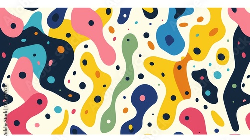 Abstract background with colorful shapes and dots.
