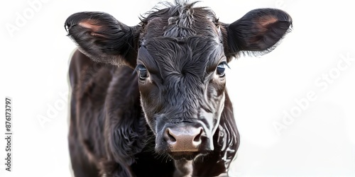 Portrait of a curious black angus calf with big ears photo